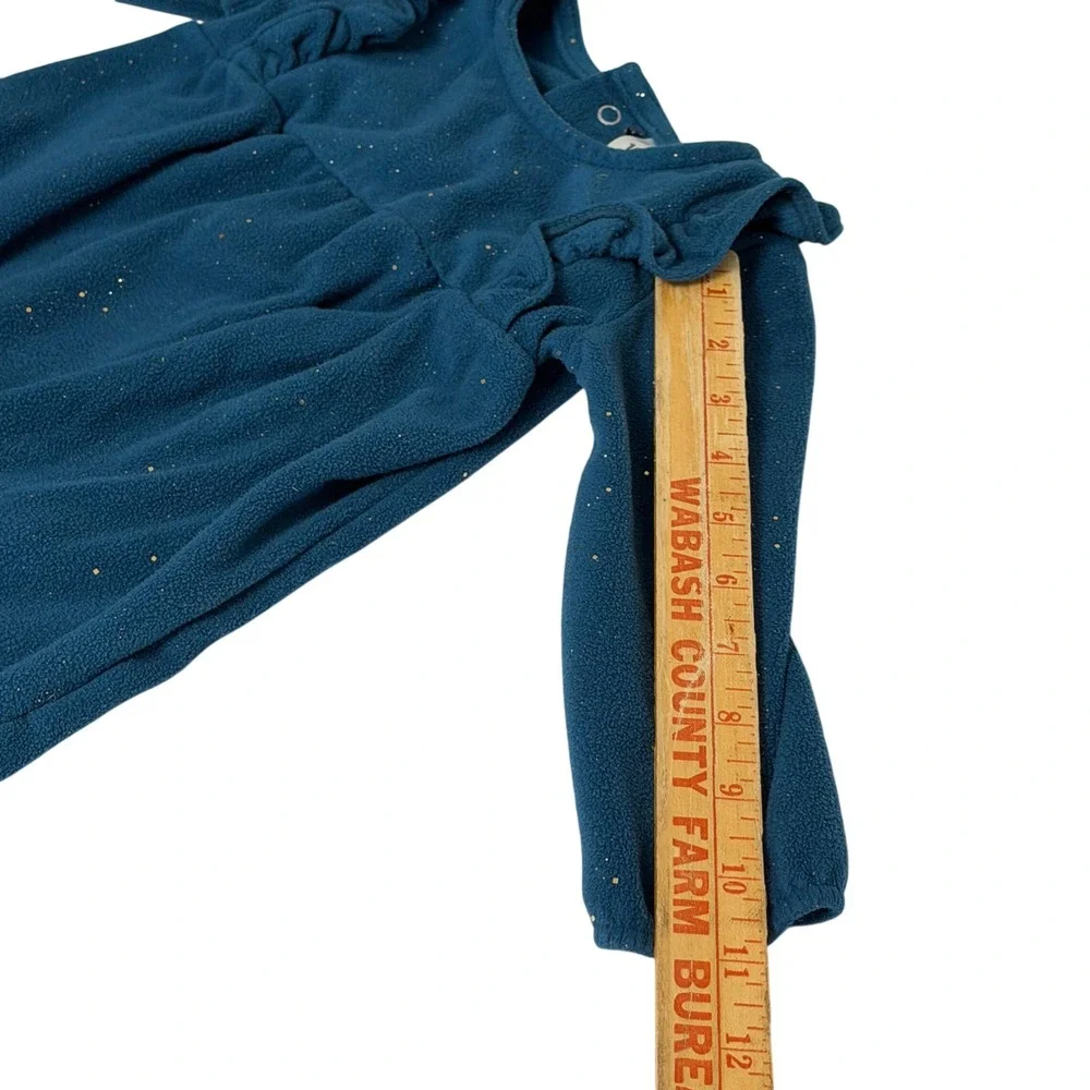 Carters 18M Teal Blue Fleece Glitter Ruffle Long Sleeve Jumpsuit Romper Sparkle